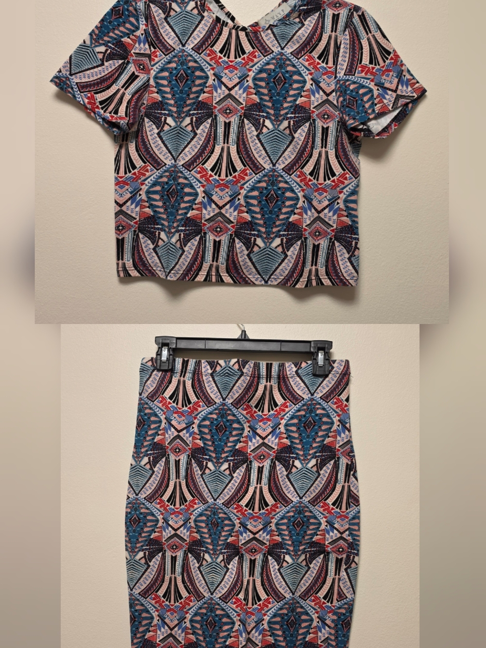 WAYF Printed Geometric Crop Top & Pencil Body Con Skirt - Multicolor